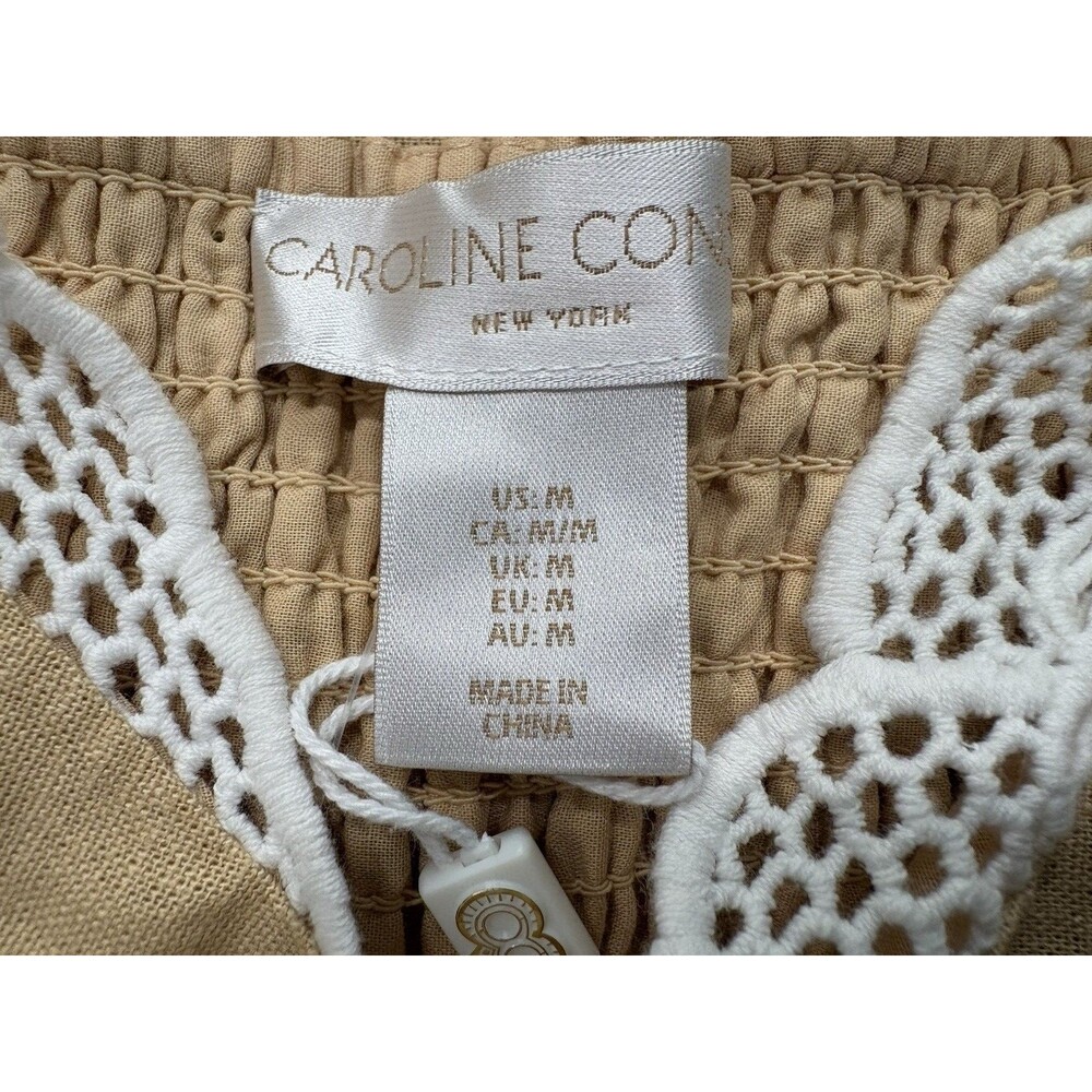 Caroline Constas women Golden Beige Embroidered Linen Long Maxi Dress sze Medium - Picture 8 of 9